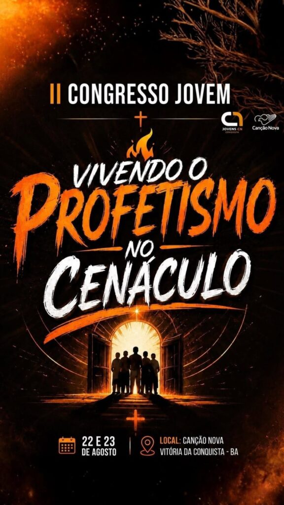 Flyer oficial do evento Congresso Jovem: Vivendo o Profetismo no Cenáculo em Vitória da Conquista – BA/