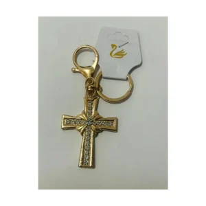 Chaveiro com cruz em acabamento dourado