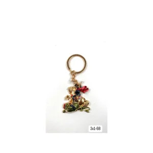 Chaveiro dourado de São Jorge a cavalo com dragão e esmalte colorido