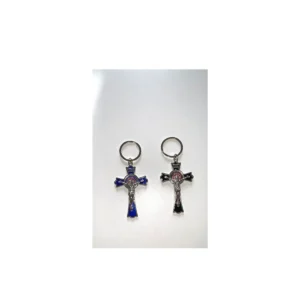 Chaveiro com Crucifixo de São Bento prateado nas cores preta e azul
