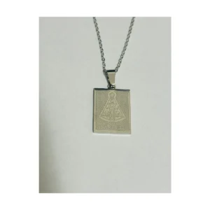 Colar de Aço Inox de Nossa Senhora Aparecida em Acabamento a Laser