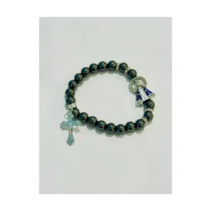 Pulseira de Hematita com Pingente e Cruz